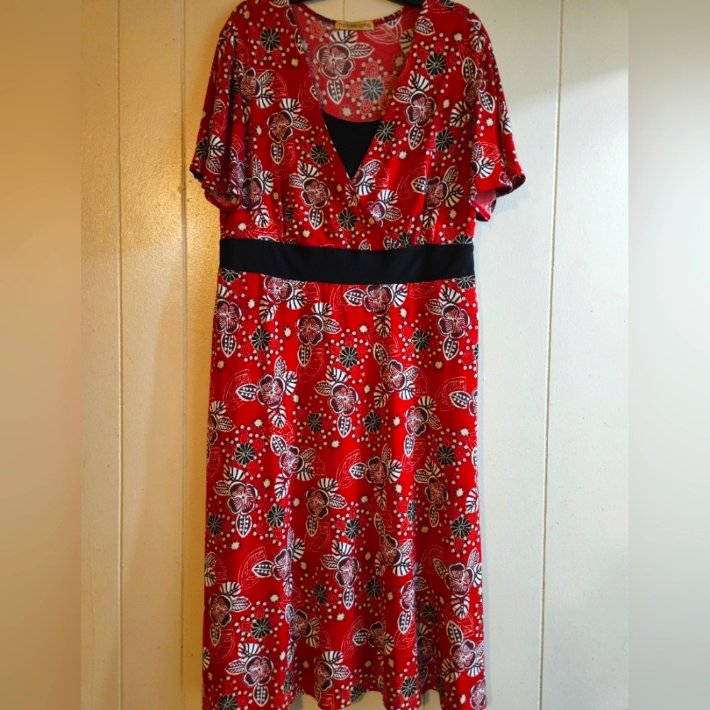 Notations Red and Black Floral Midi Dress - Size XL